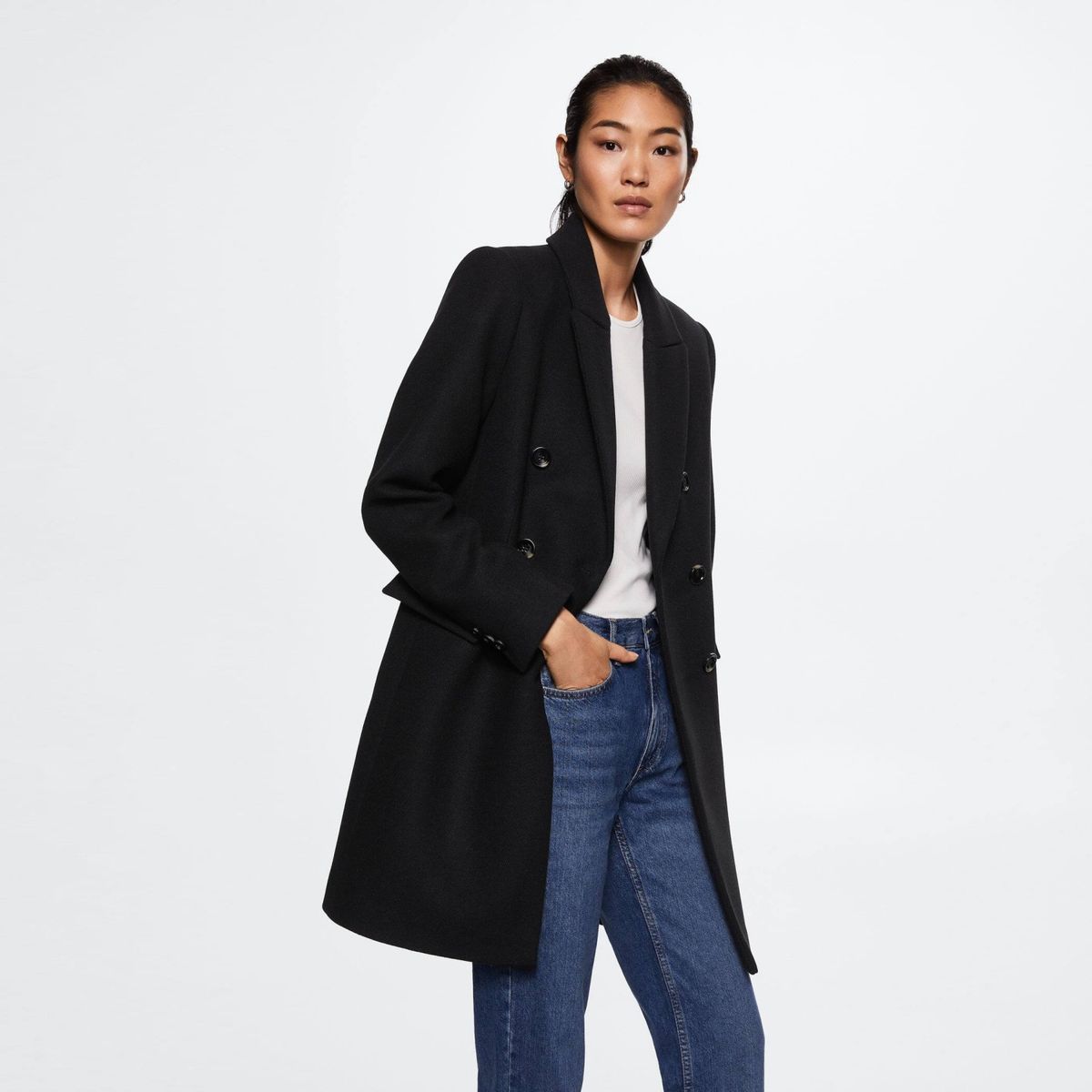 MANGO - Abrigo Largo Lana Cruzado Dali Mujer Mango