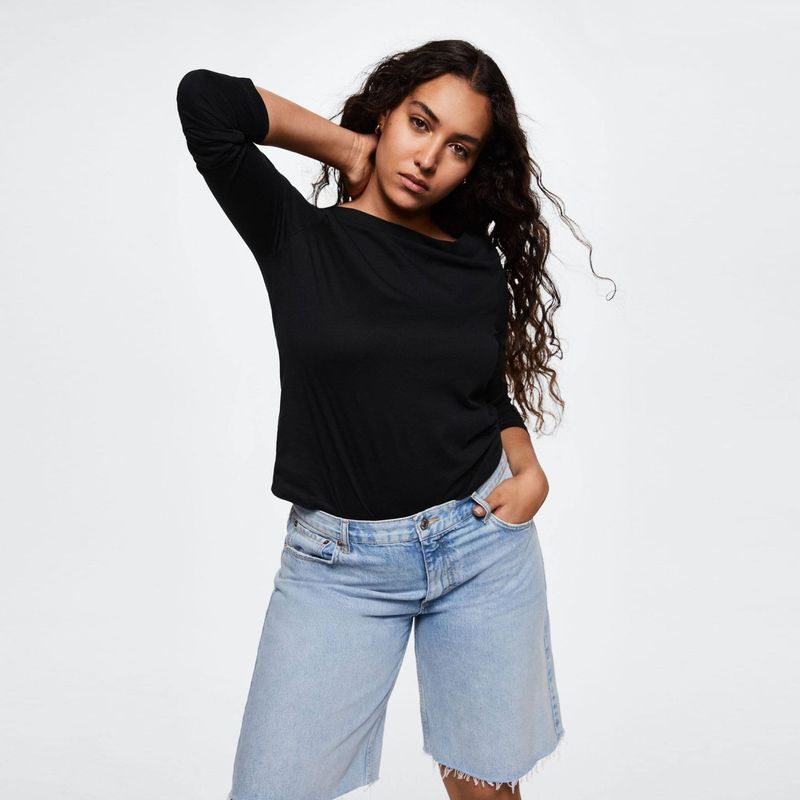 MANGO - Polera Cuello Barco Algodón Saco Mujer Mango