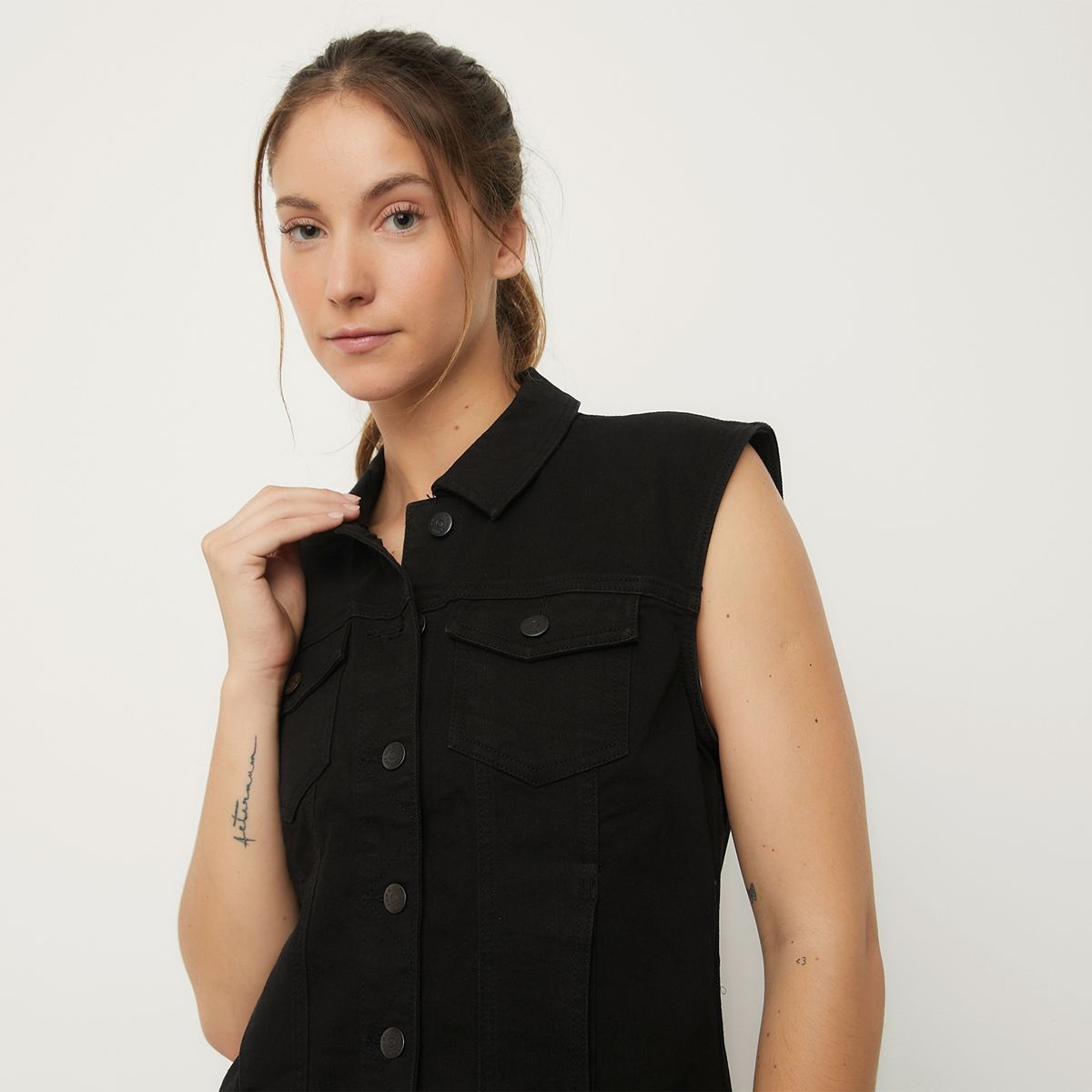 ONLY - Chaqueta Sin Manga Denim Algodón Mujer Only