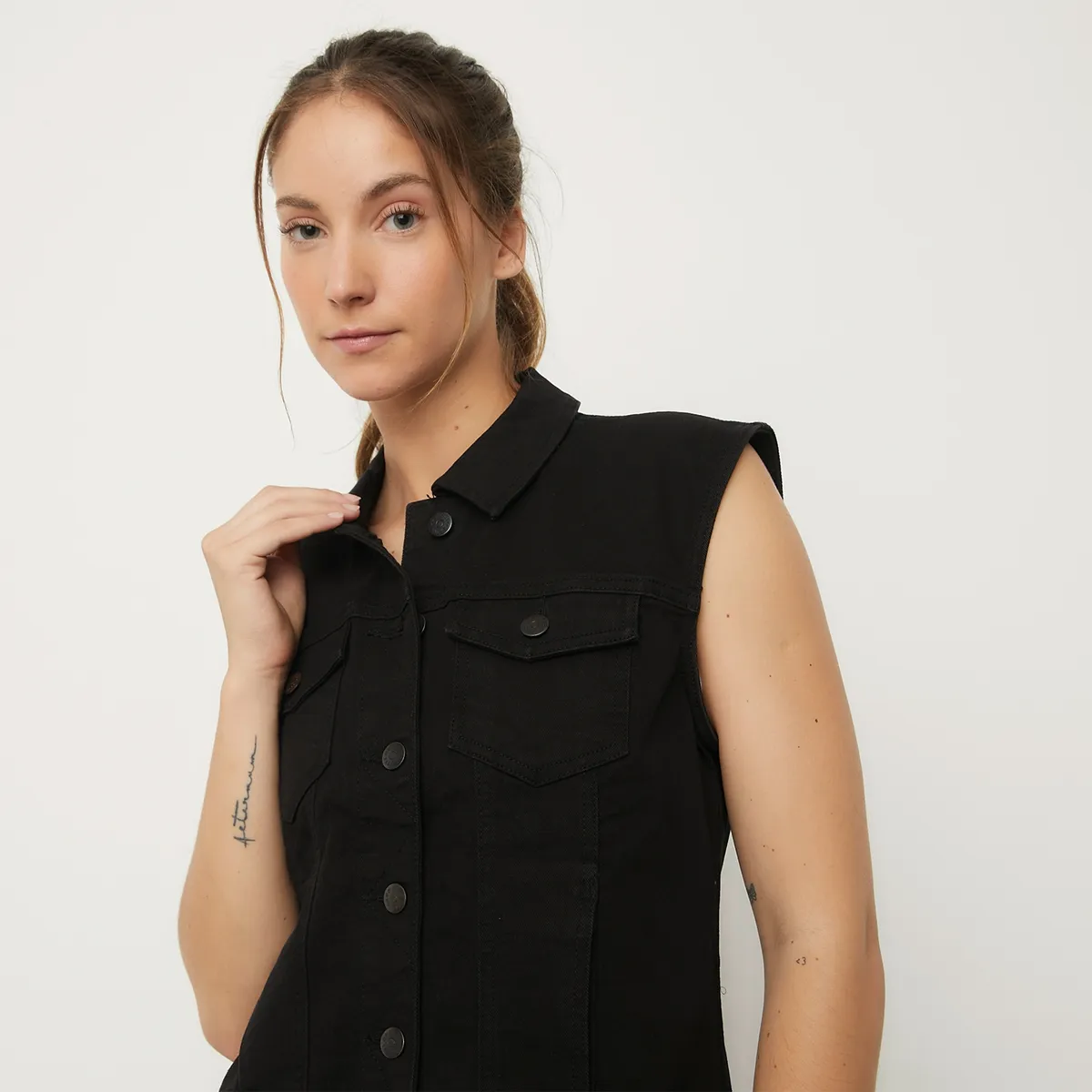 ONLY - Chaqueta Sin Manga Denim Algodón Mujer Only