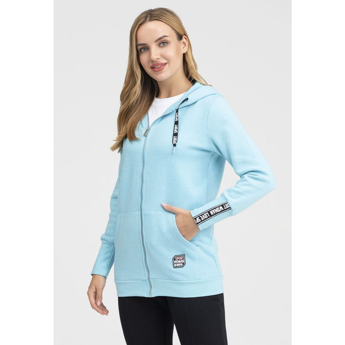 SPARK - Poleron Largo Tape Mujer Celeste Claro