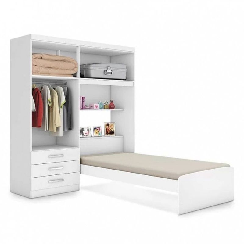 BE DESIGN - Ropero con Cama 1 Plaza Blanco
