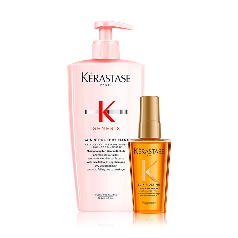KERASTASE - Set Nutritivo Cabello con Caída Capilar Genesis Shampoo Bain Nutri-Fortifiant 500 ml + Aceite L¿Huile Originale 50 ml KERASTASE