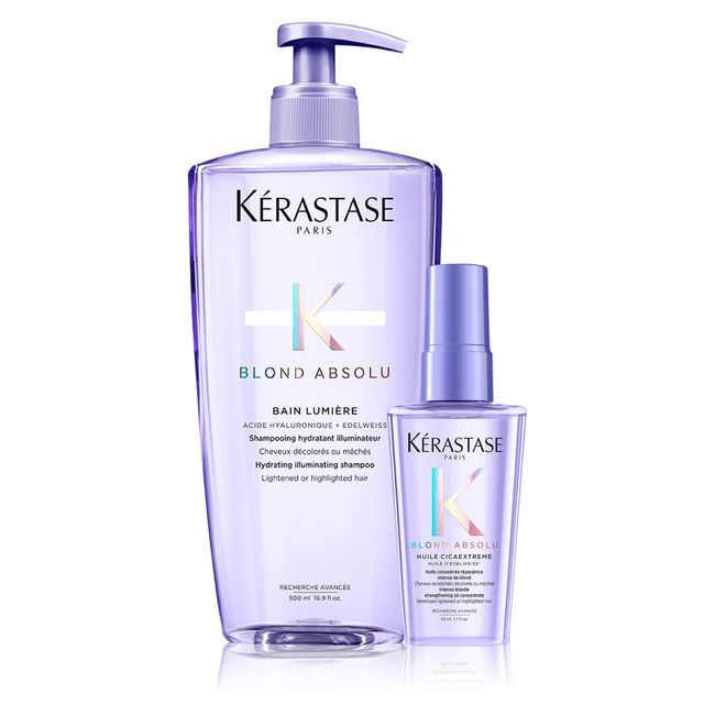 KERASTASE - Set Cabello Rubio o Decolorado Blond Absolu Shampoo Bain Lumiere 500 ml + Aceite Huile Cicaextreme 50ml KERASTASE