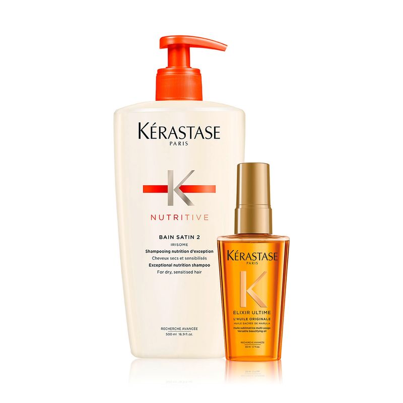 KERASTASE - Set Cabello Seco Nutritive Shampoo Bain Satin 2 500 ml + Aceite L´Huile Originale 50 ml KERASTASE
