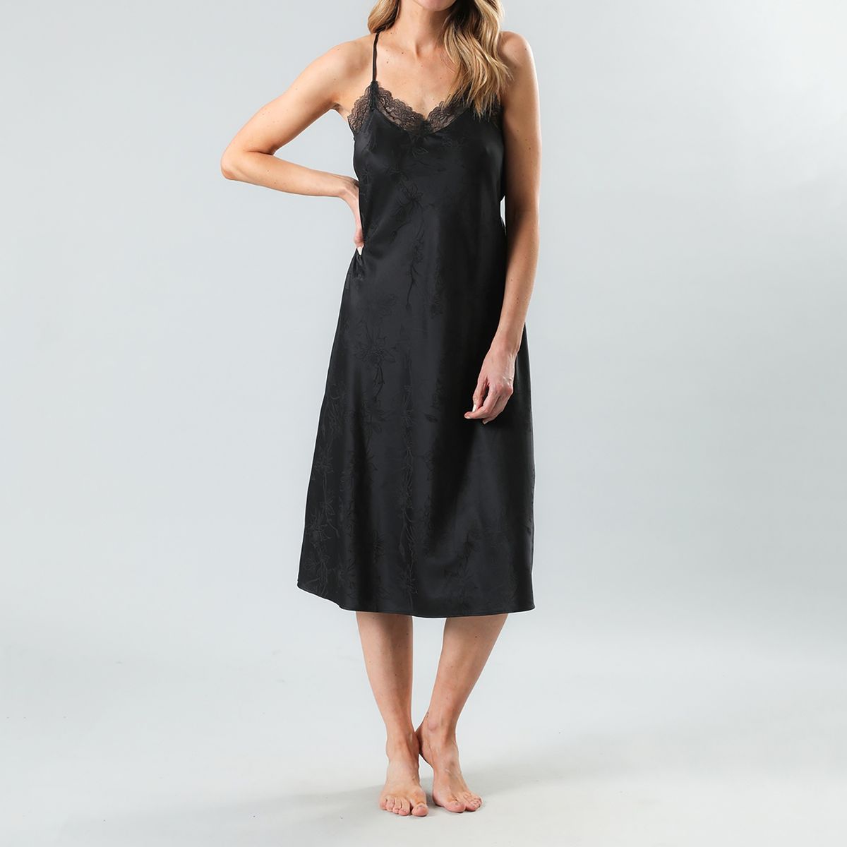 FLORES - Camisola Larga Encaje Jacquard Mujer Flores