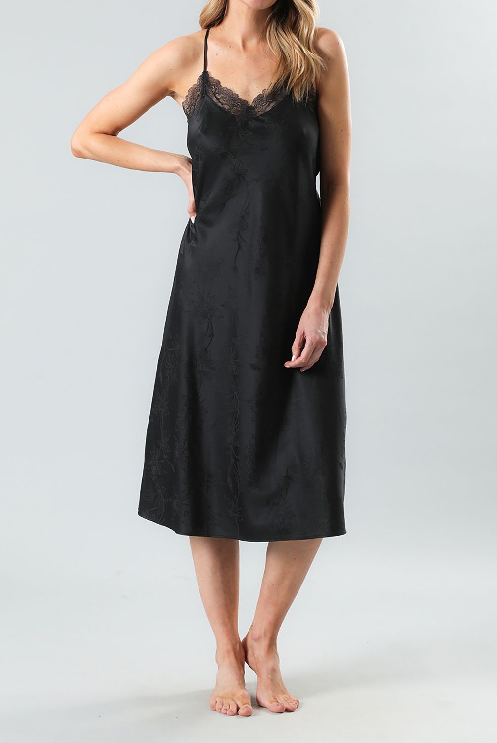 FLORES - Camisola Larga Encaje Jacquard Mujer Flores
