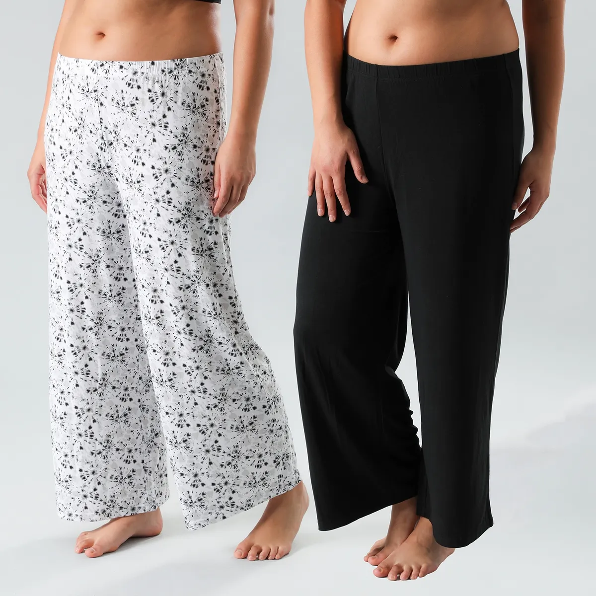 FLORES - Pack De 2 Pantalón Pijama Palazzo Mujer Flores