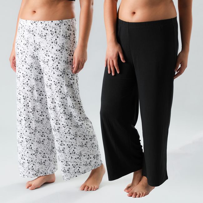 FLORES - Pack De 2 Pantalón Pijama Palazzo Mujer Flores