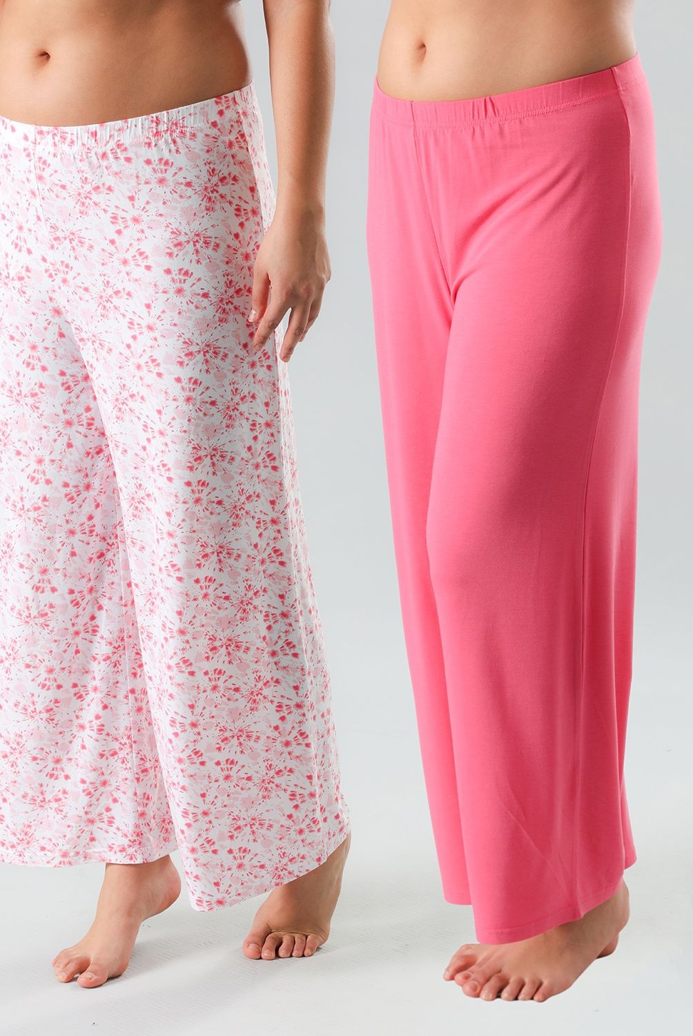 FLORES - Pack De 2 Pantalón Pijama Palazzo Mujer Flores