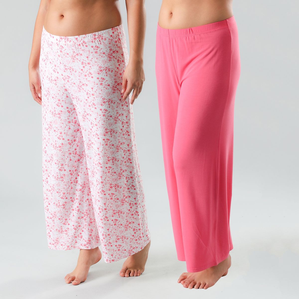 FLORES - Pack De 2 Pantalón Pijama Palazzo Mujer Flores