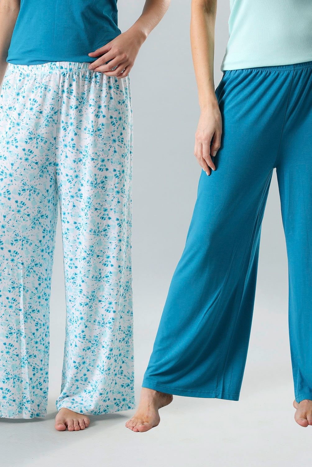 FLORES - Pack De 2 Pantalón Pijama Palazzo Mujer Flores