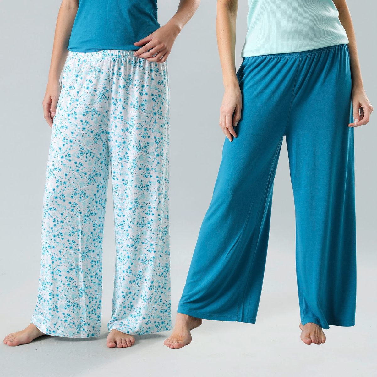 FLORES - Pack De 2 Pantalón Pijama Palazzo Mujer Flores