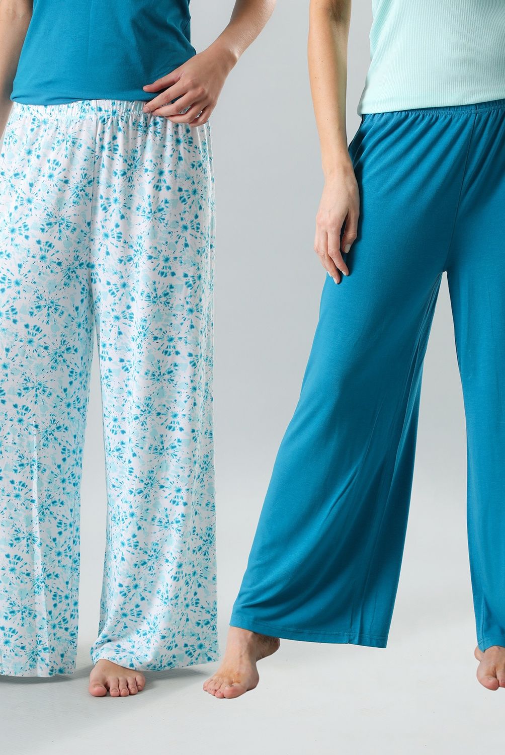FLORES - Pack De 2 Pantalón Pijama Palazzo Mujer Flores