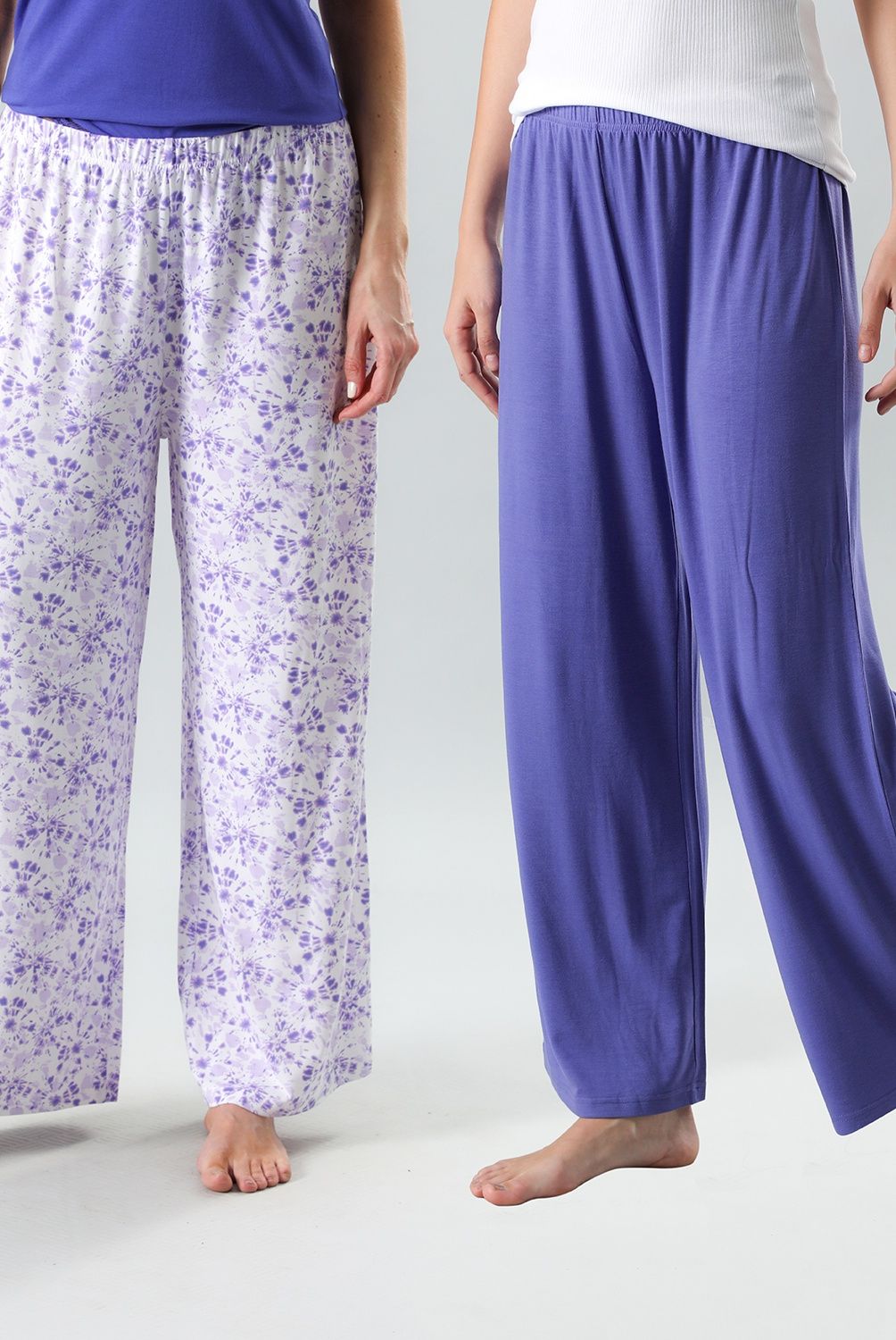 FLORES - Pack De 2 Pantalón Pijama Palazzo Mujer Flores