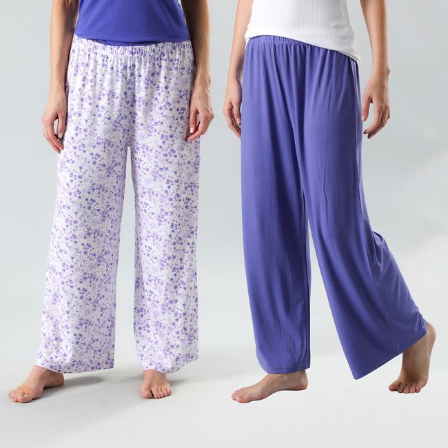 FLORES - Pack De 2 Pantalón Pijama Palazzo Mujer Flores