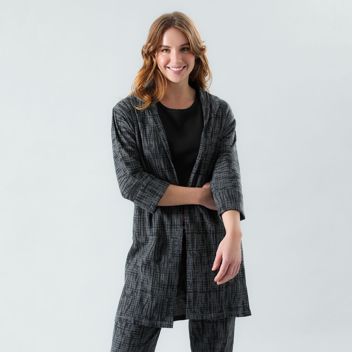 FLORES - Bata Tejido Waffle Mujer Flores