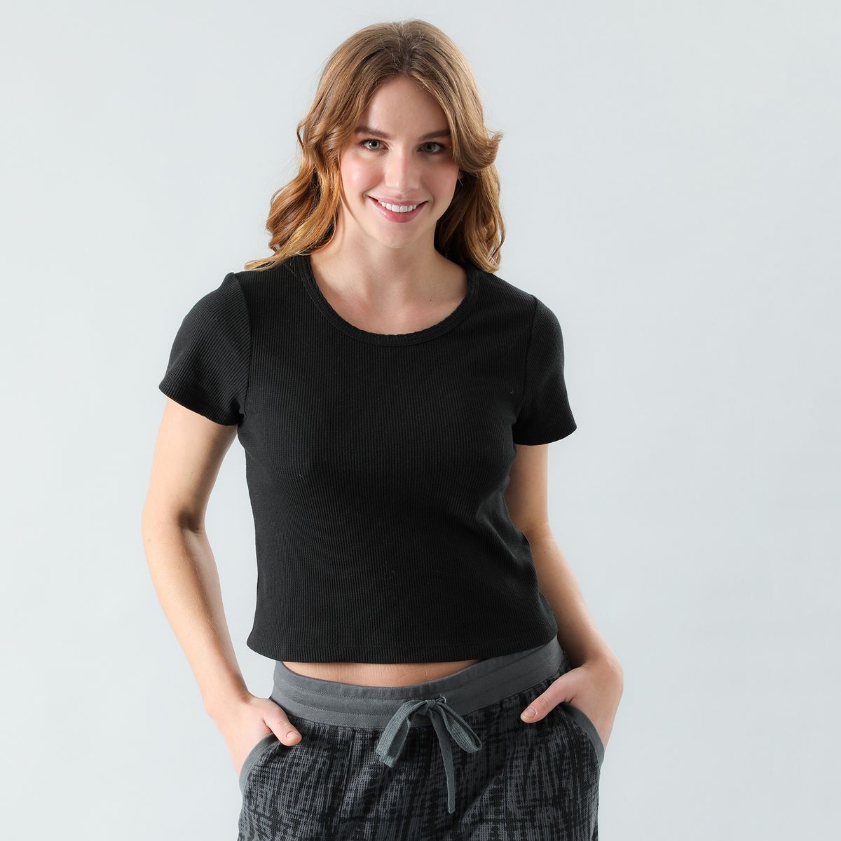 FLORES - Polera Waffle Manga Corta Mujer Flores