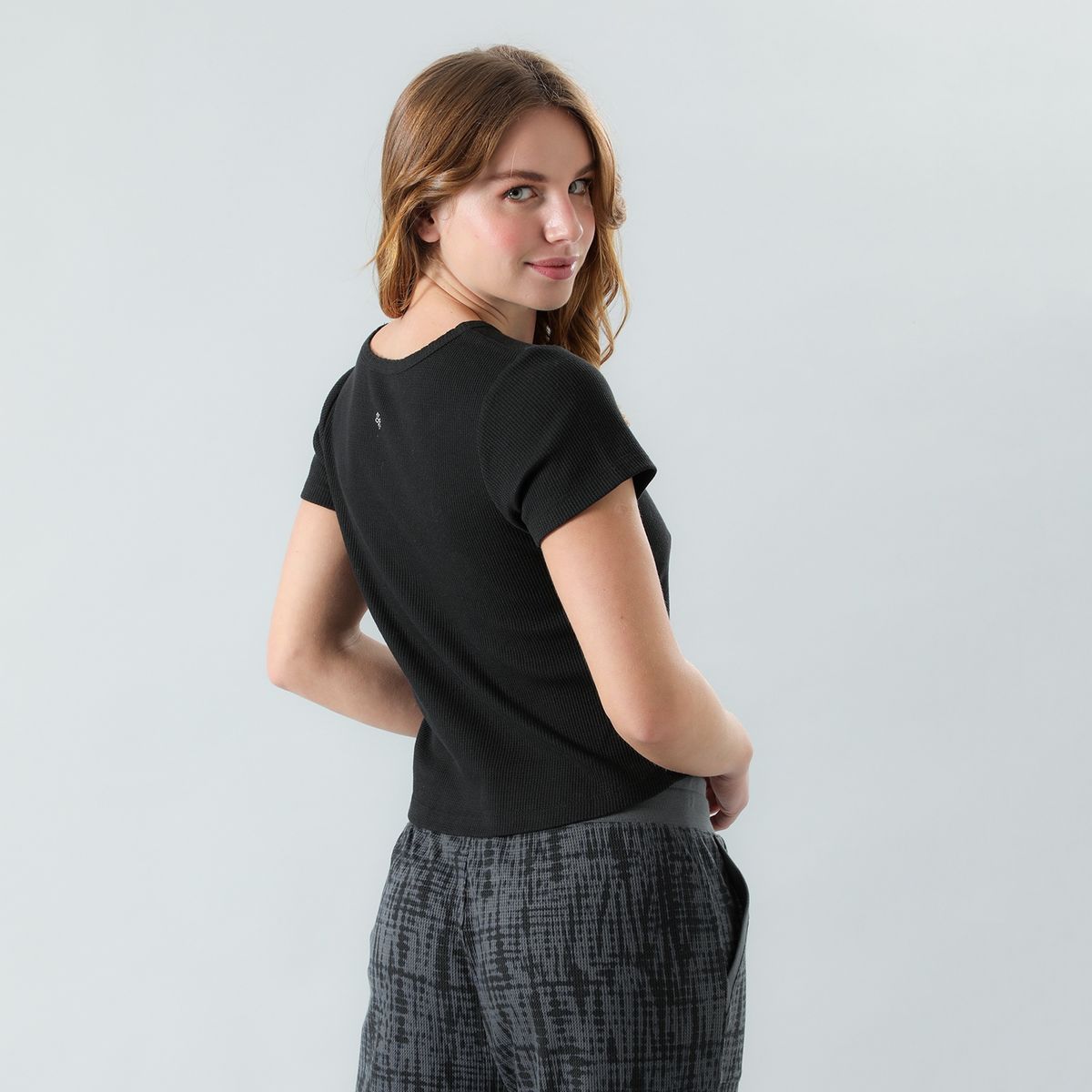 FLORES - Polera Waffle Manga Corta Mujer Flores