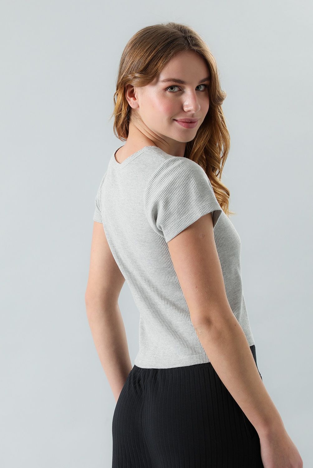 FLORES - Polera Waffle Manga Corta Mujer Flores