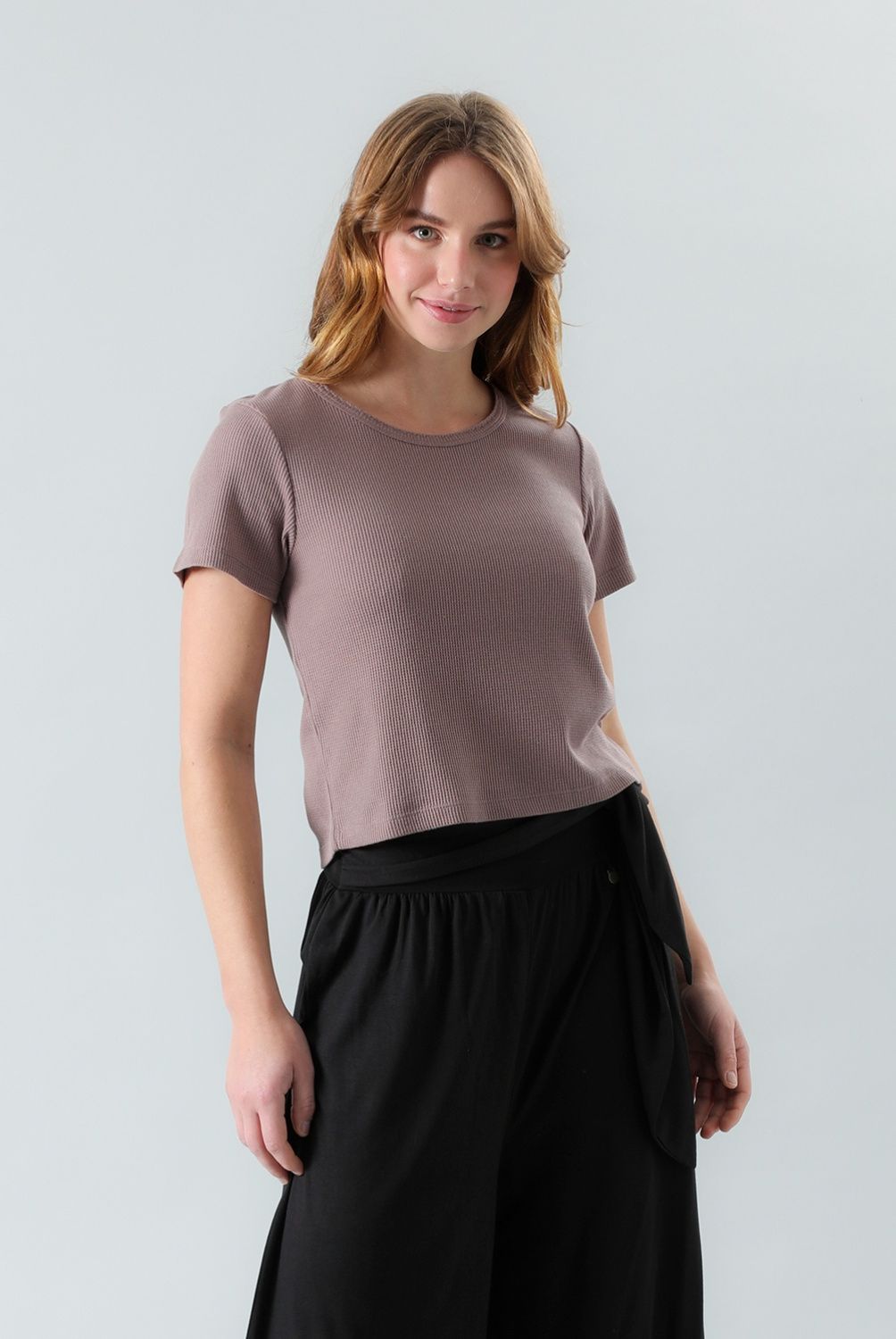FLORES - Polera Waffle Manga Corta Mujer Flores