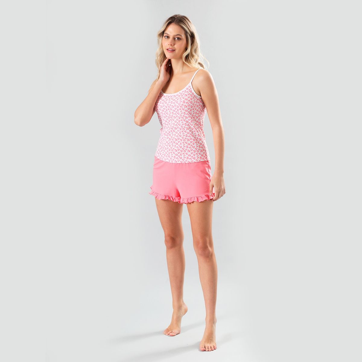 FLORES - Pijamas Top Rib + Short Mujer Flores