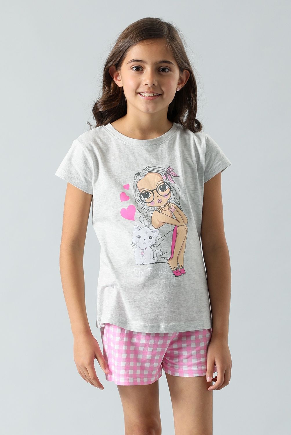 FLORES - Set Pijama 2 Piezas Manga Corta + Short Niña Flores