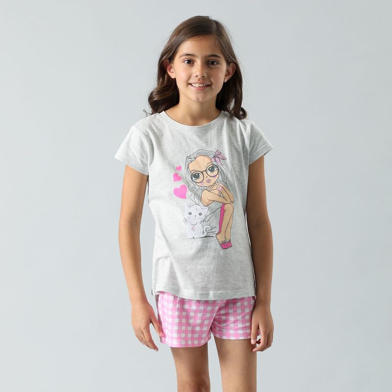 FLORES - Set Pijama 2 Piezas Manga Corta + Short Niña Flores
