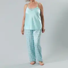 FLORES - Set Pijama Pabilo + Pantalón Satín Print Mujer