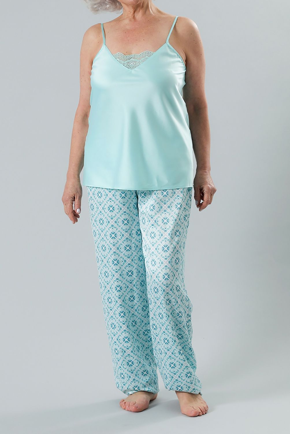 FLORES - Set Pijama Pabilo + Pantalón Satín Print Mujer Flores