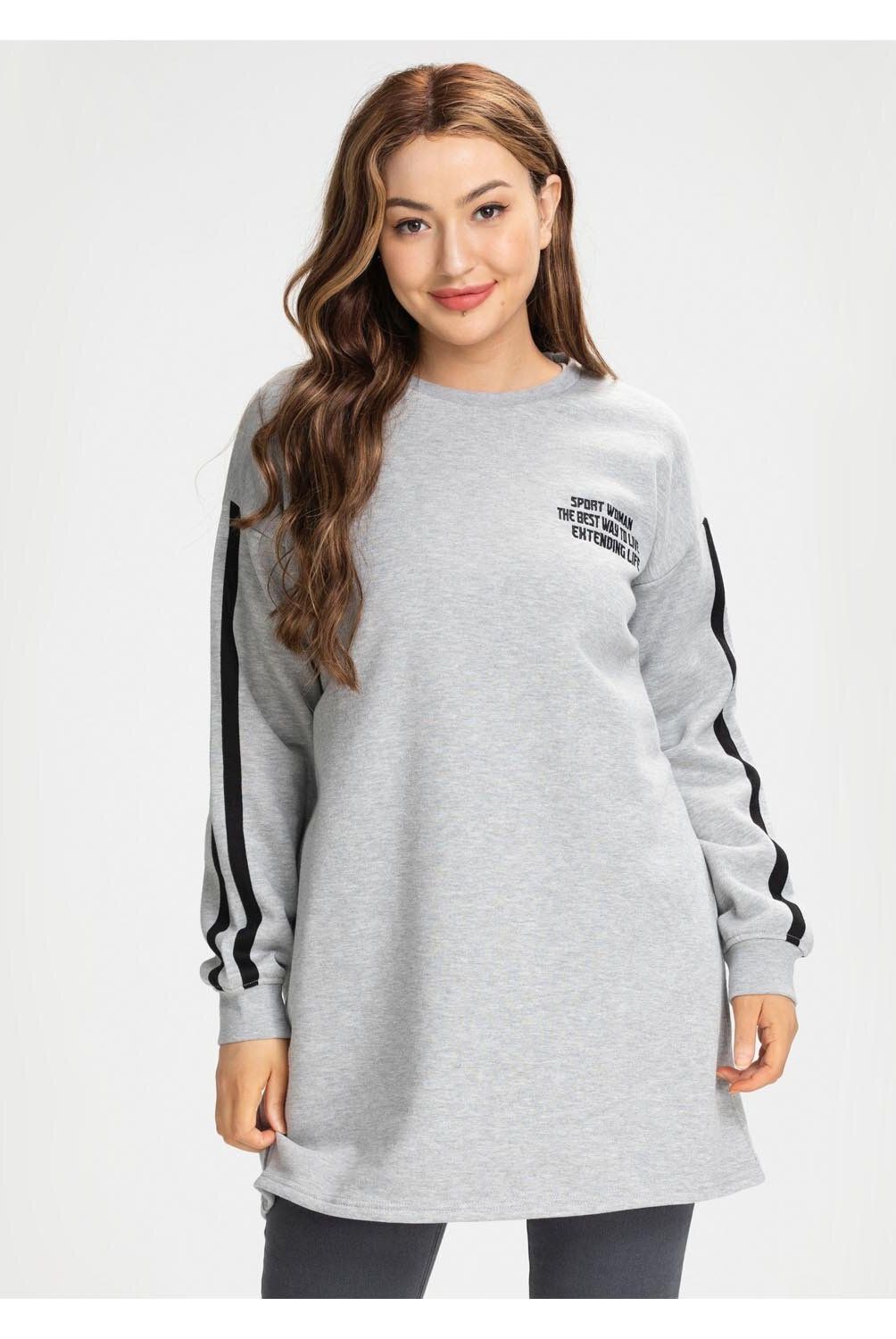 FASHION'S PARK - Poleron Largo Vestido Mujer Gris Melange