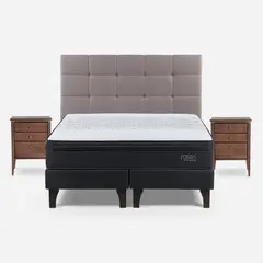 ROSEN - Cama Europea 2 Plazas Tempo + Respaldo + 2 Veladores