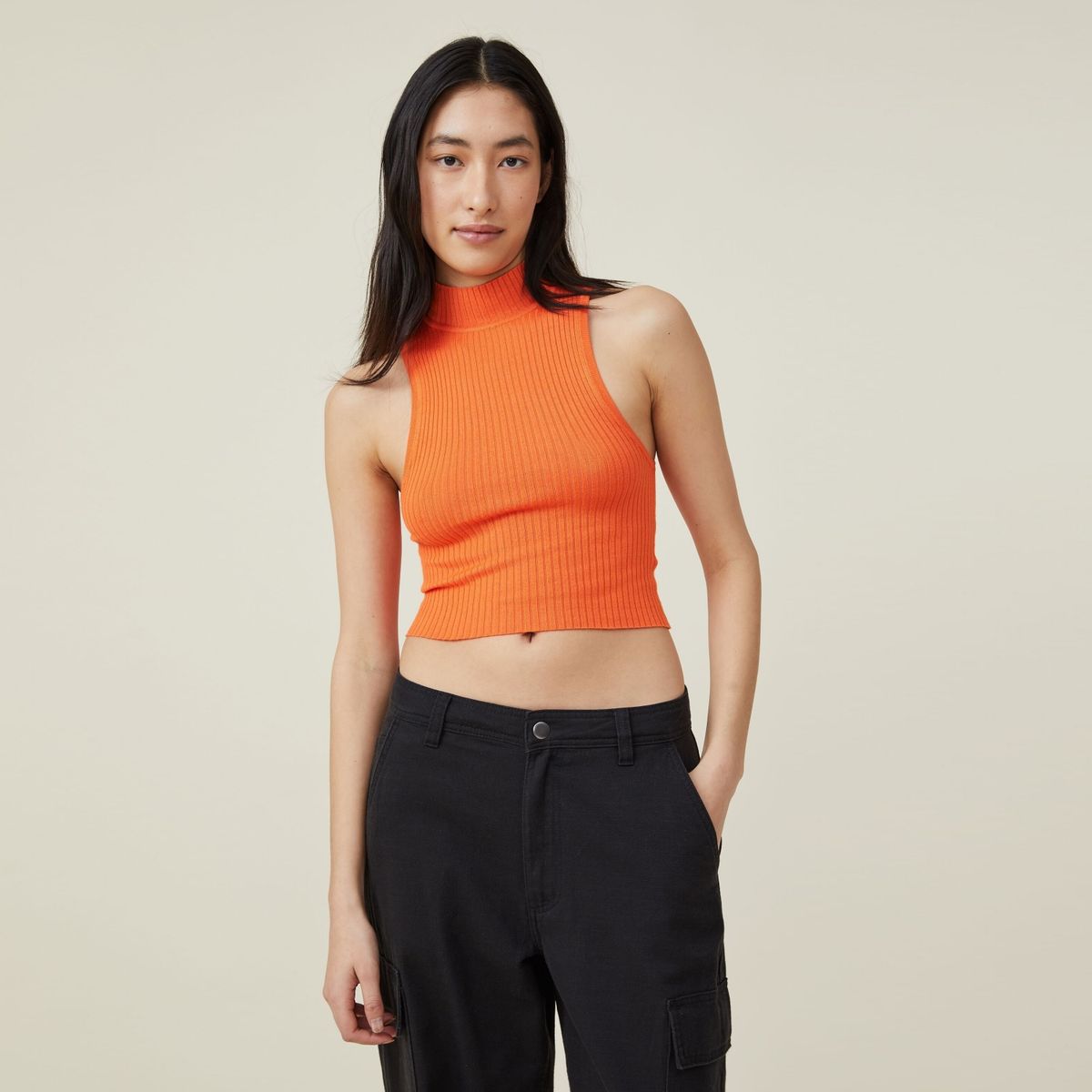 COTTON ON - Crop Top Acanalado Sin Mangas Mujer Cotton On