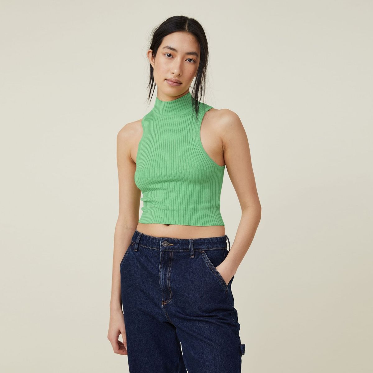 COTTON ON - Crop Top Acanalado Sin Mangas Mujer Cotton On