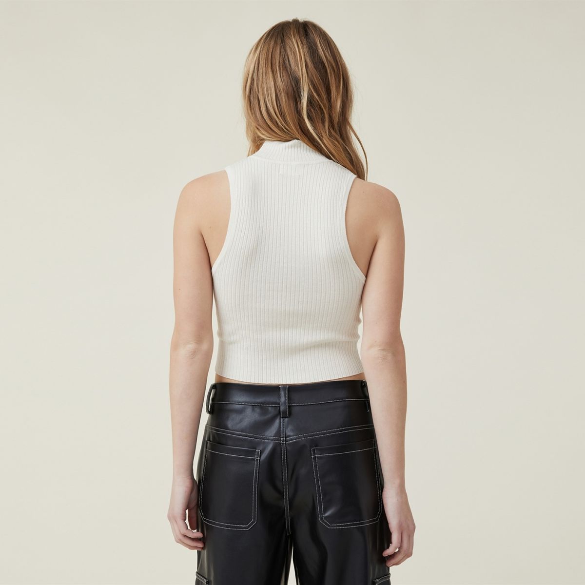 COTTON ON - Crop Top Acanalado Sin Mangas Mujer Cotton On