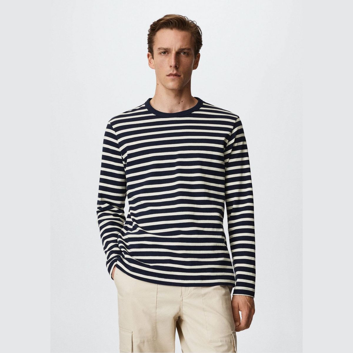 MANGO MAN - Mango Man Polera Manga Larga Rayas Hombre