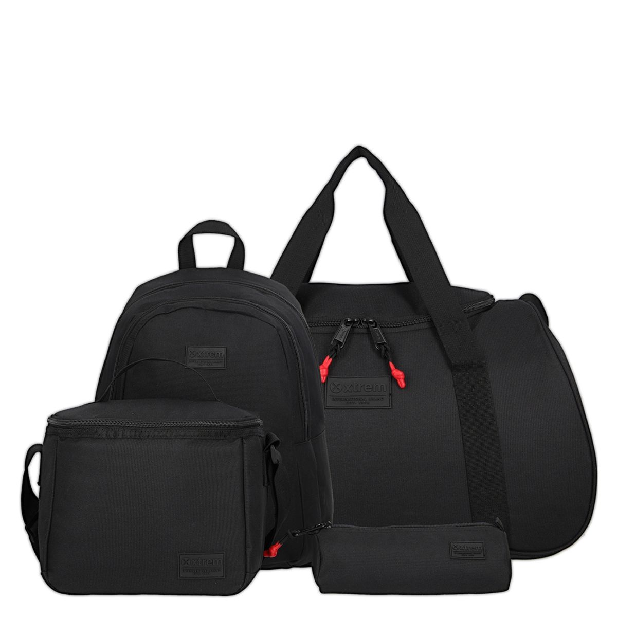 XTREM - Xtrem Pack Mochila + Bolso Deportivo + Lonchera + Estuche Negro Unisex