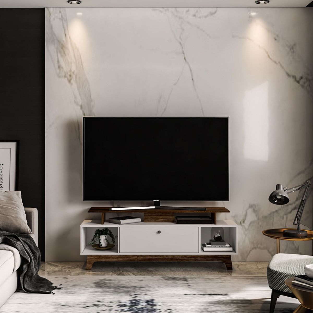 JDO & DESIGN - Rack Tv Toronto 1 Pta Blanco-Café Mica