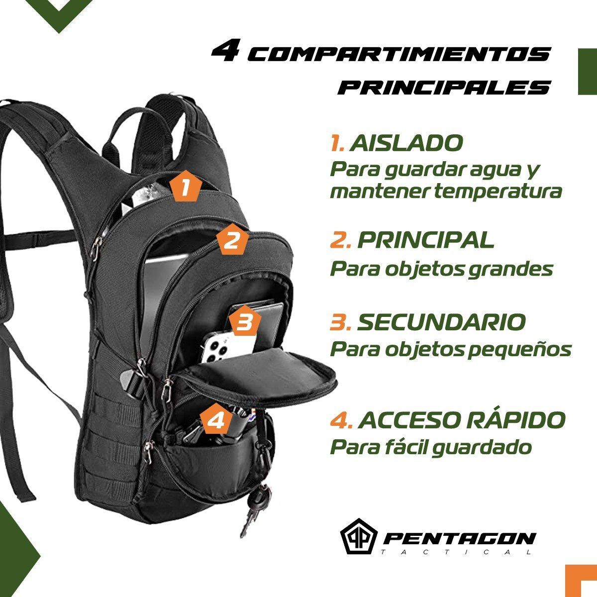 FITNICS - Mochila Hidratación Tactica Militar Quantico 15L