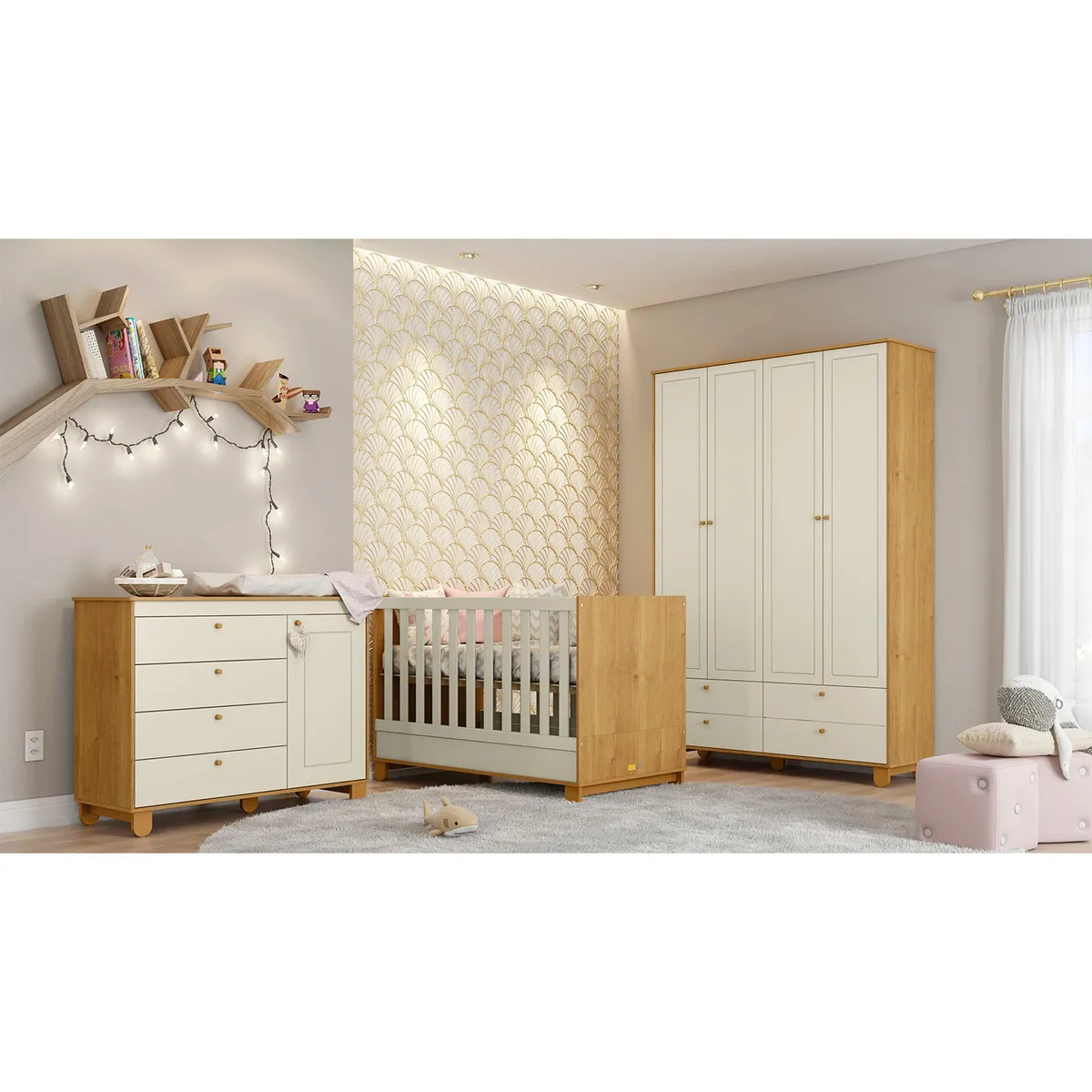 KIDSCOOL - Cuna Madera New Zupi Blanca Caramelo Kidscool