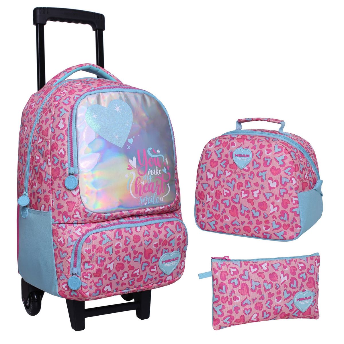 HEAD - Head Mochila Infantil con Ruedas + Lonchera + Estuche Niña