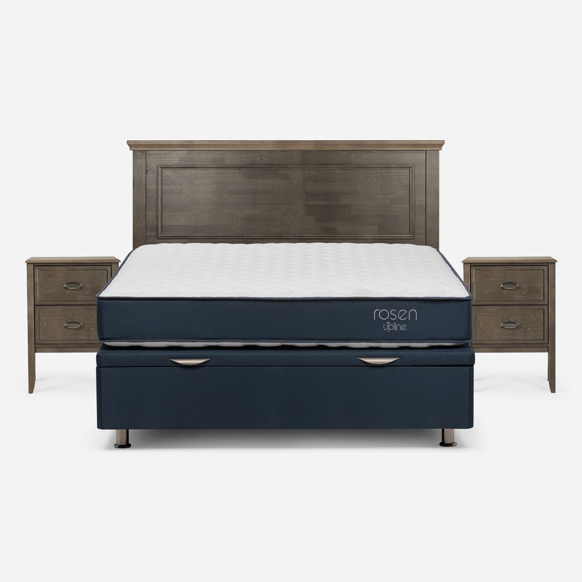 ROSEN - Cama Funcional Upline 2 Plazas + Respaldo + 2 Veladores Rosen