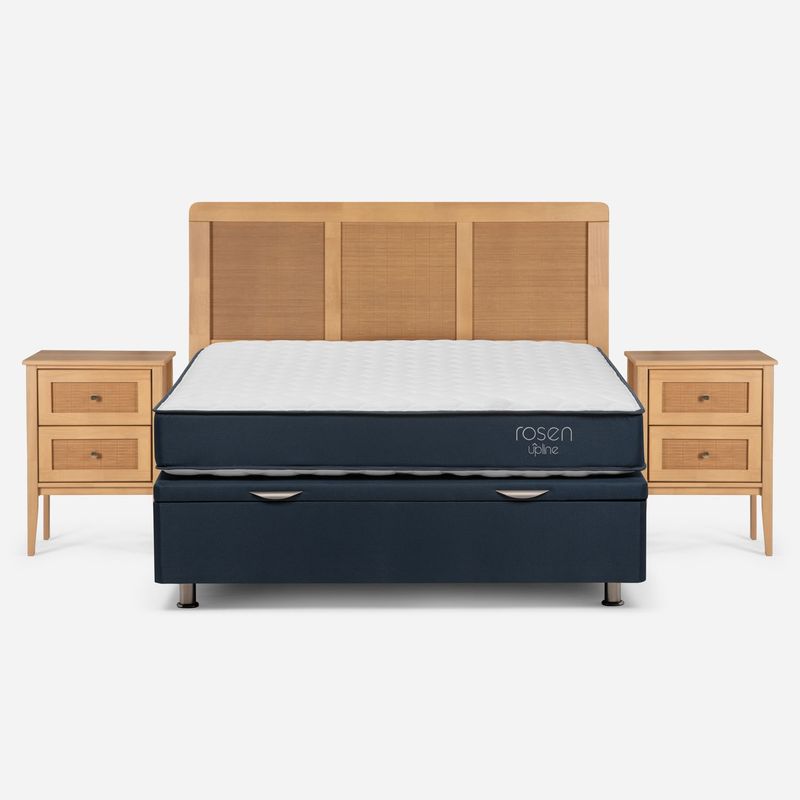 ROSEN - Cama Funcional Upline 2 Plazas + Respaldo + 2 Veladores Rosen