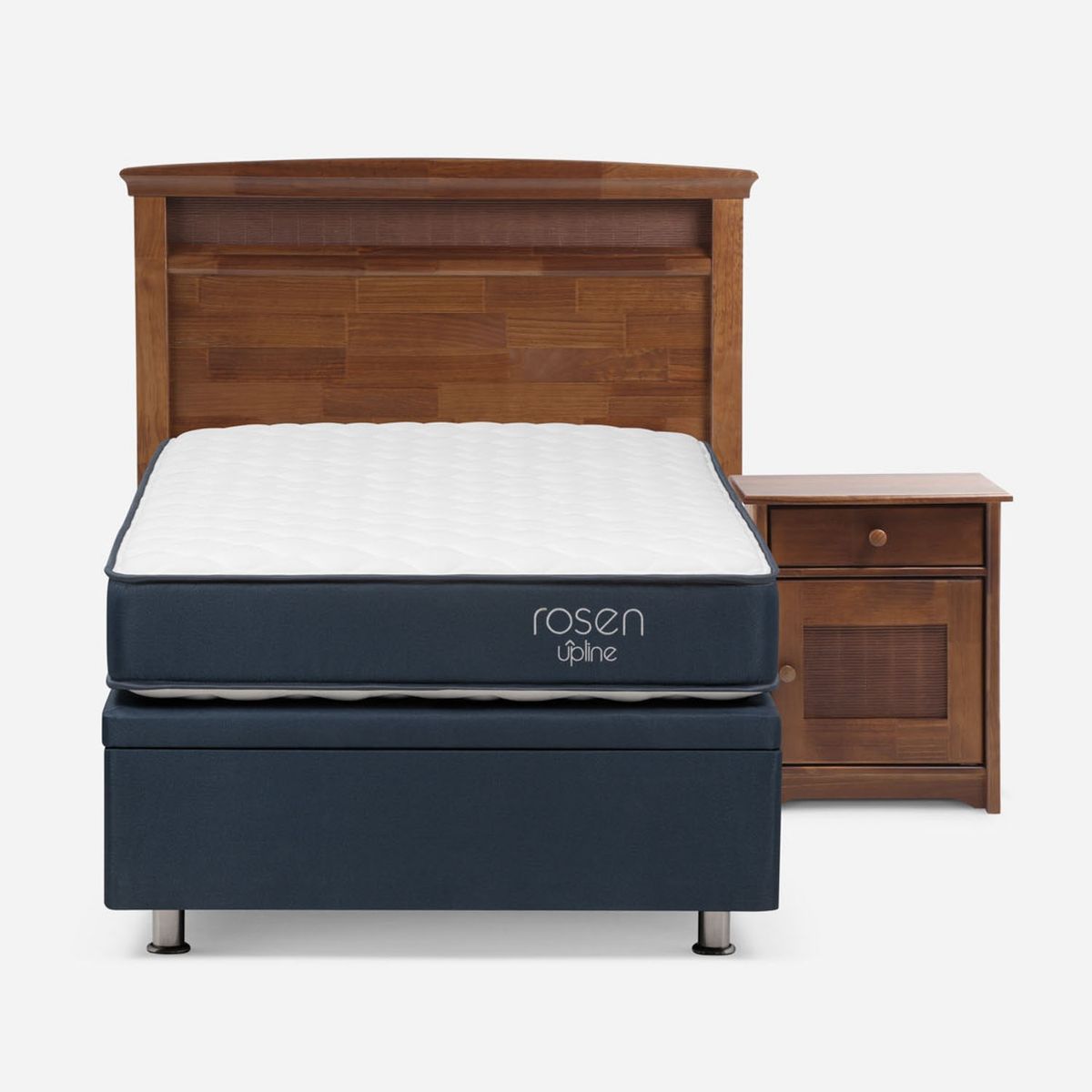 ROSEN - Cama Funcional Upline 1.5 Plazas + Respaldo + 1 Velador Rosen