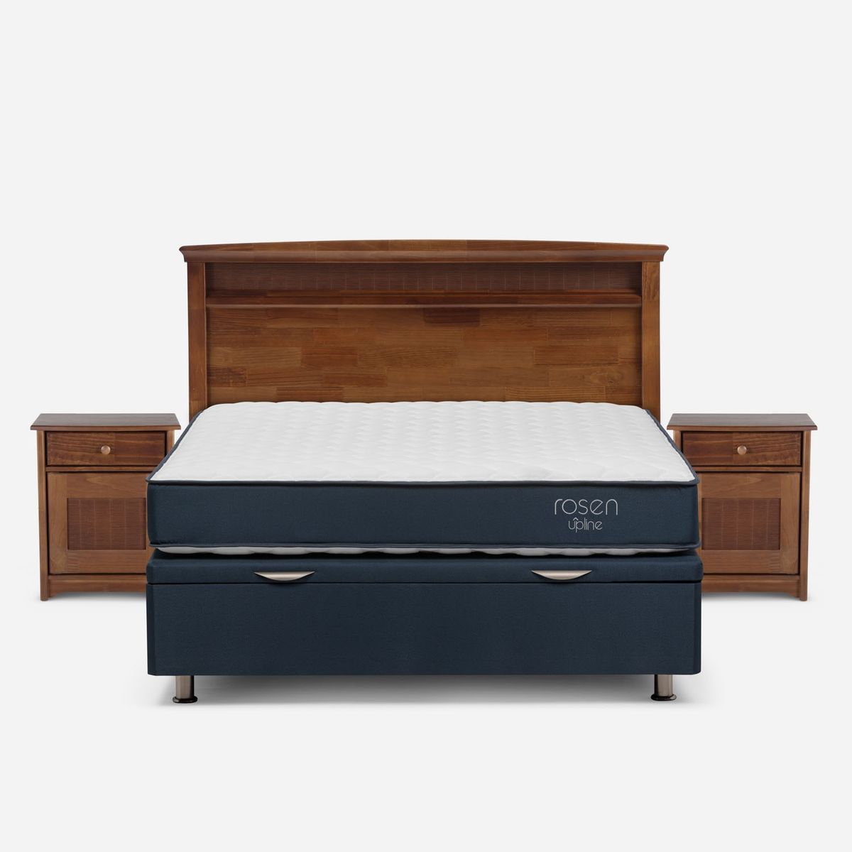 ROSEN - Cama Funcional Upline 2 Plazas + Respaldo + 2 Veladores Rosen