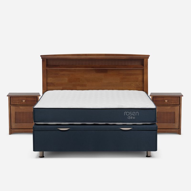 ROSEN - Cama Funcional Upline 2 Plazas + Respaldo + 2 Veladores Rosen