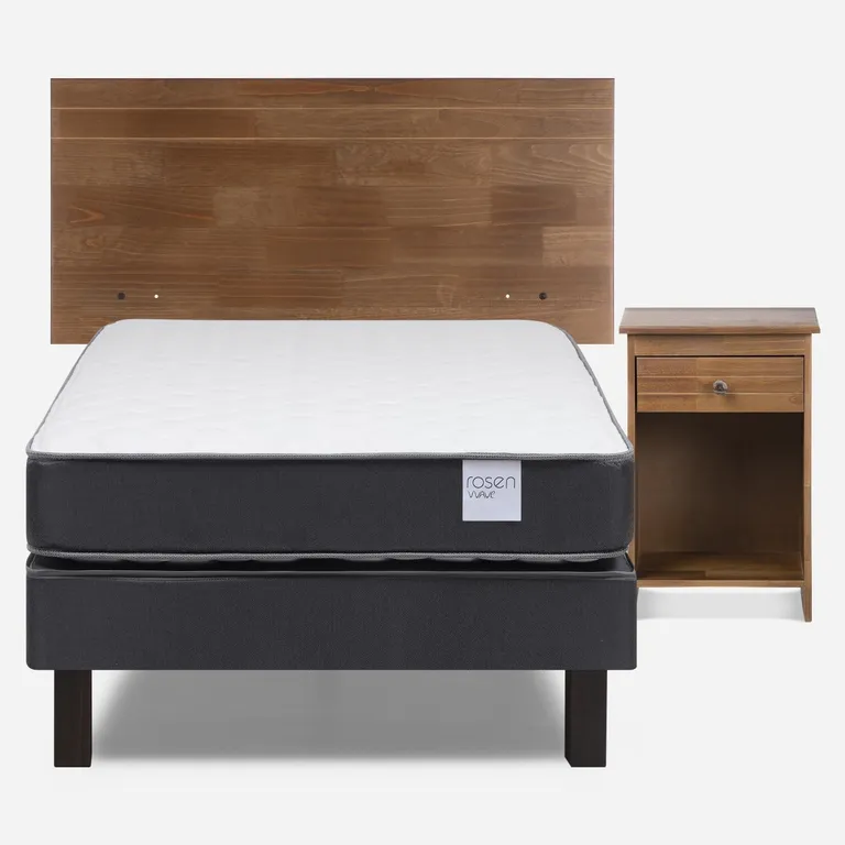 Cama Europea Wave 1.5 Plazas x 1.90 mt + Respaldo + 1 Velador