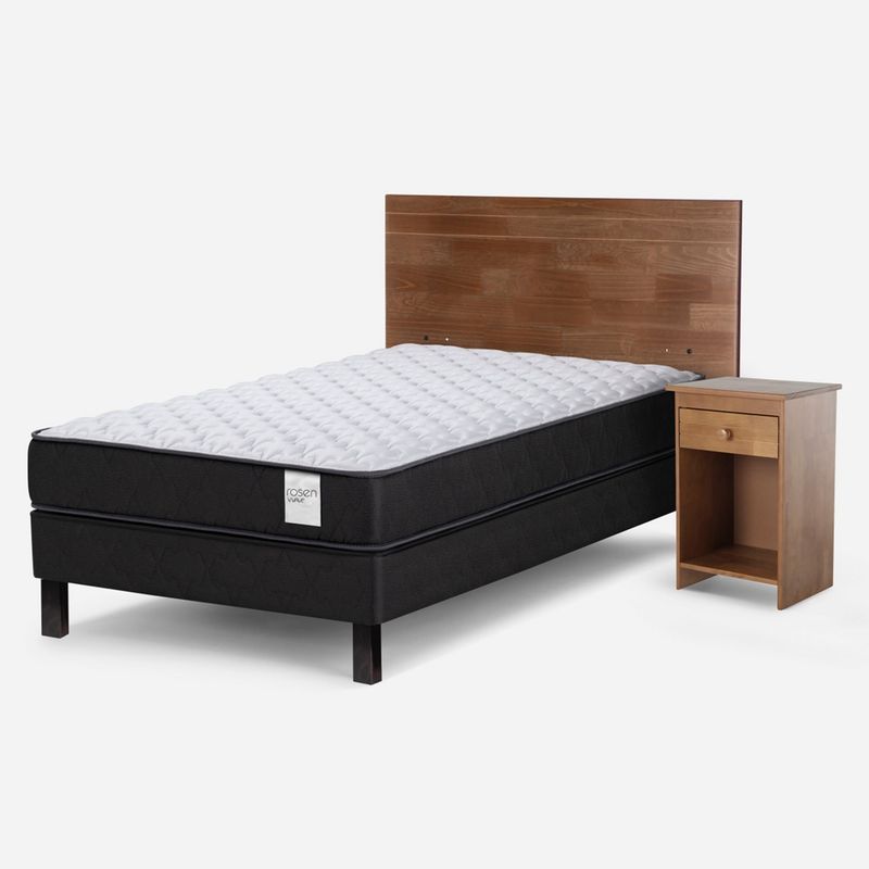 ROSEN - Cama Europea Wave 1.5 Plazas + Respaldo + Velador Rosen