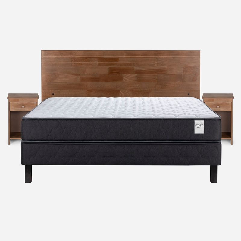 ROSEN - Cama Europea Wave 2 Plazas + Respaldo + 2 Veladores Rosen