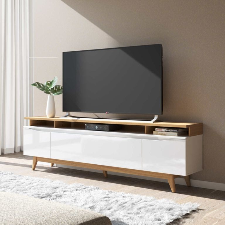 DECOCASA Rack TV 75 pulgadas Flynt Stilo Off Whithe